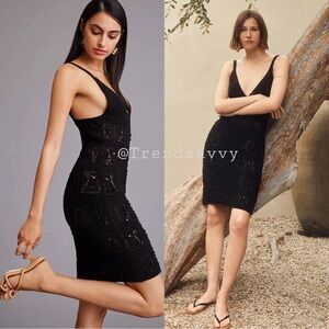 ANTHROPOLOGIE Crochet Coverup Mini Dress V-neck Black Size XS NWT